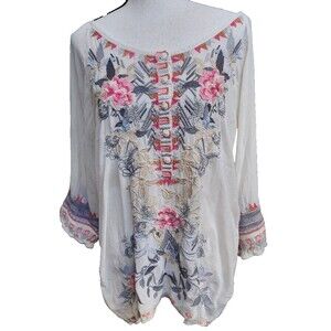 Johnny Was Size Large Long Sleeve Embroidered Lightweight Boho